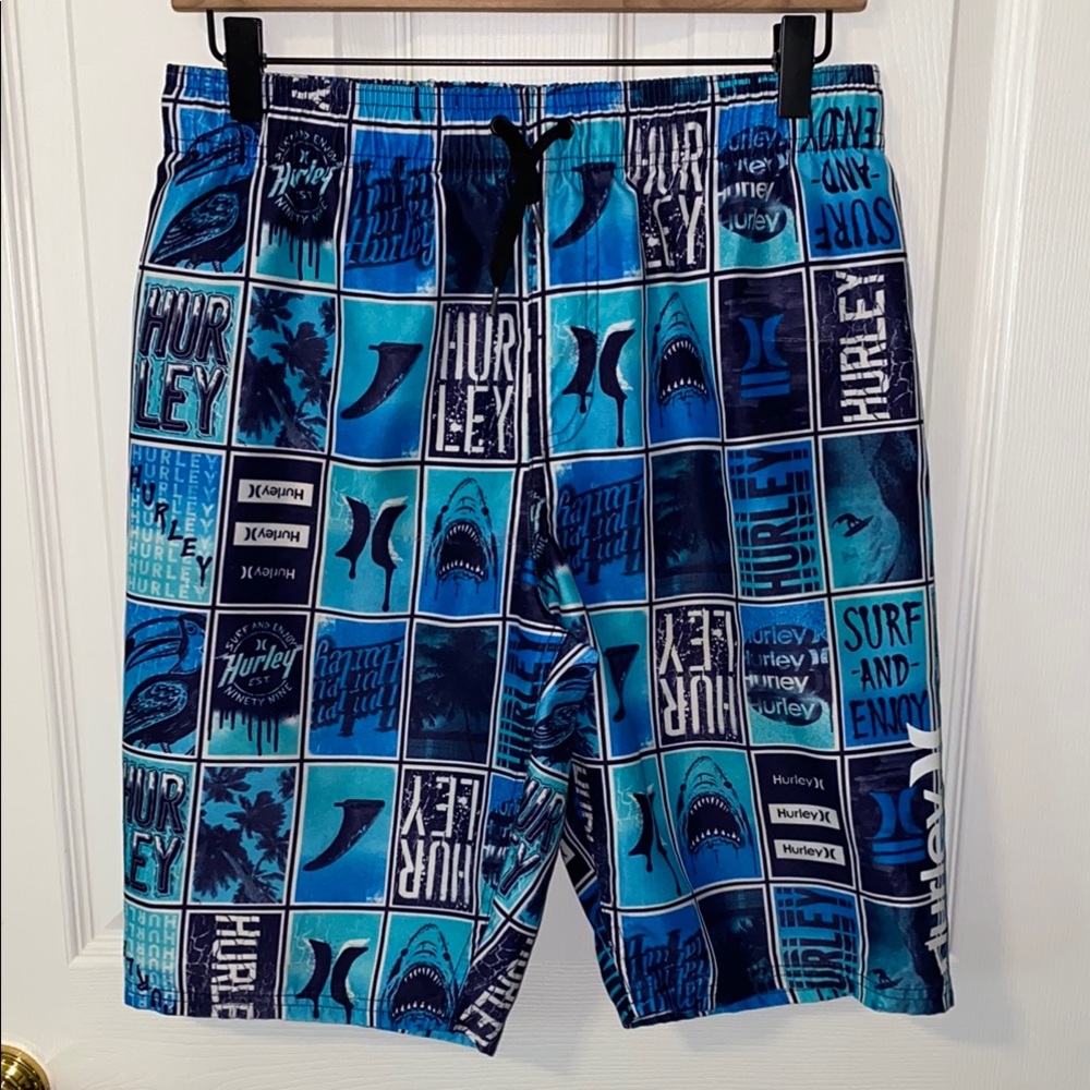 Hurley Blue Swim Trunks with Geometric Pattern Size XL 18-20